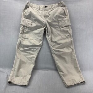 PacSun Mens Straight Leg Cargo Pants Tan Khaki Ripstop Cotton Size 34 Drawstring